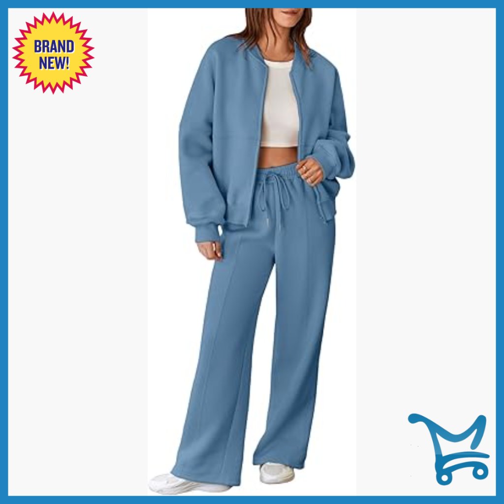Oversized Fleece Sweatsuit Set Zip Up Hoodie Wide Leg Joggers
